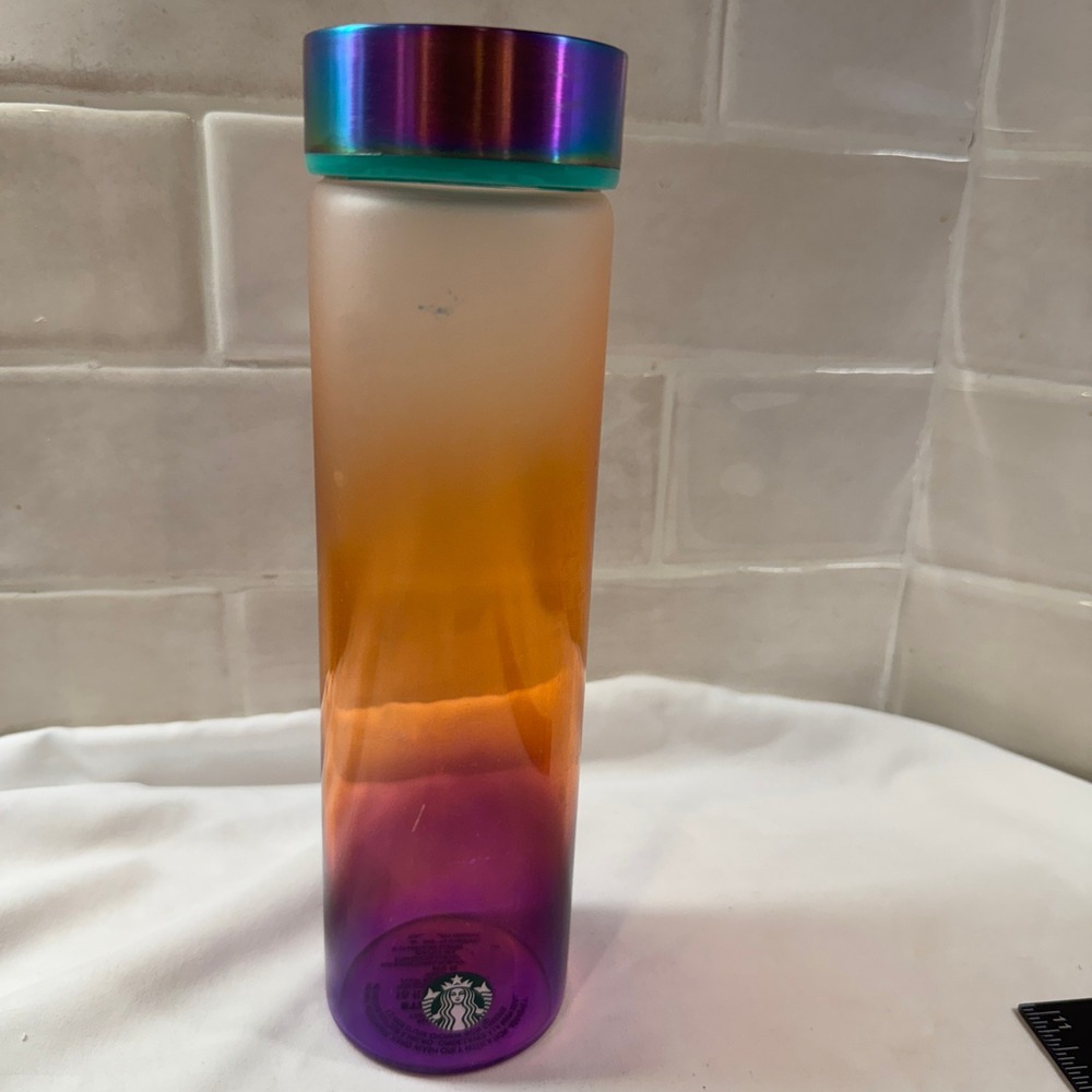Starbucks Ombre Rainbow Gradient Tumbler Glass Bottle Cup With Iridescent Lid